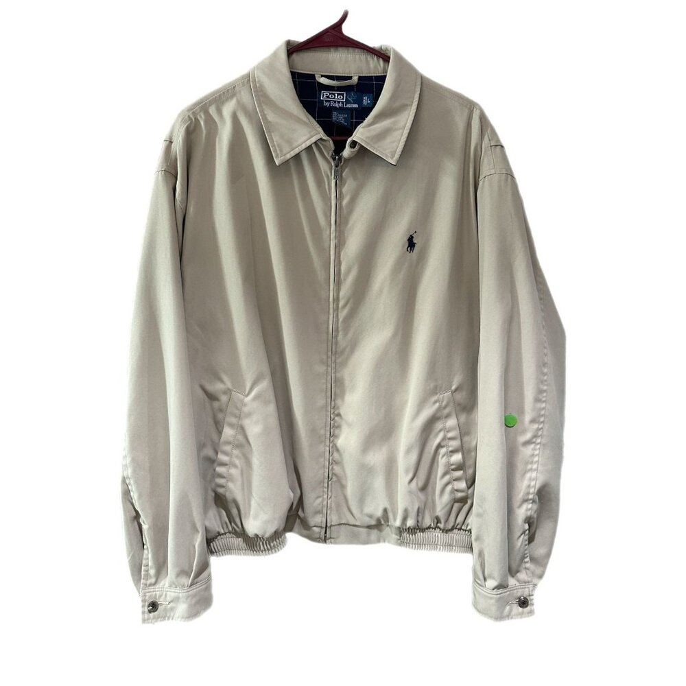 Polo Ralph Lauren Mens Large RL Beige/Navy Check Lining Jacket Full Zip *READ*